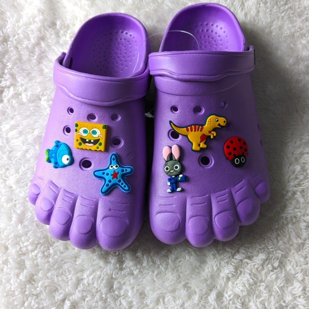 Crocs with Charms. Size 3. Purple. NWT.